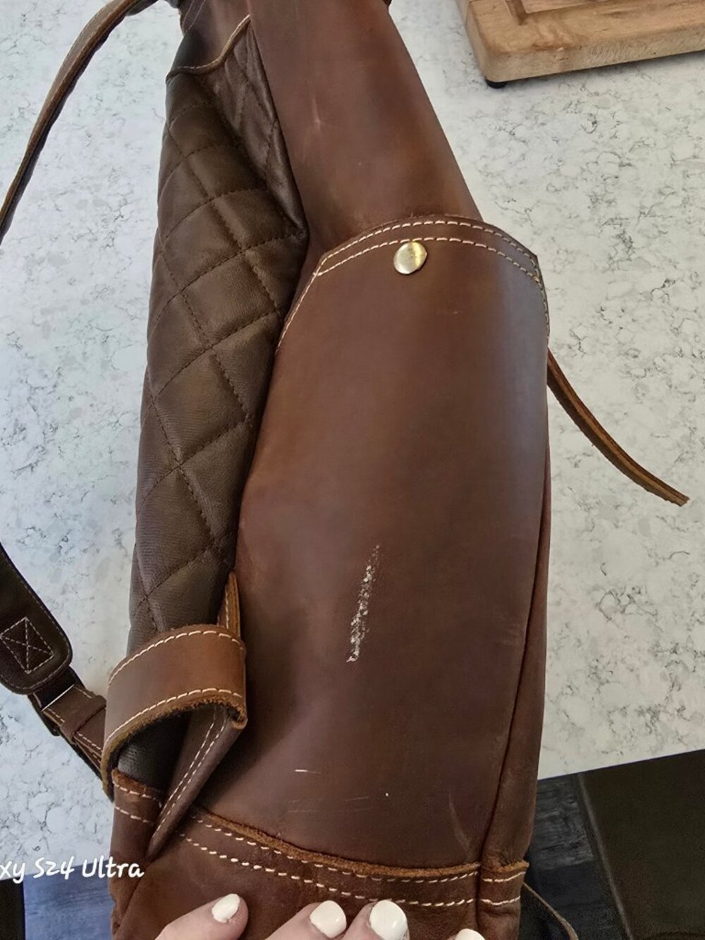 Brown Leather Backpack with Quilted Back - Picture 8 of 8